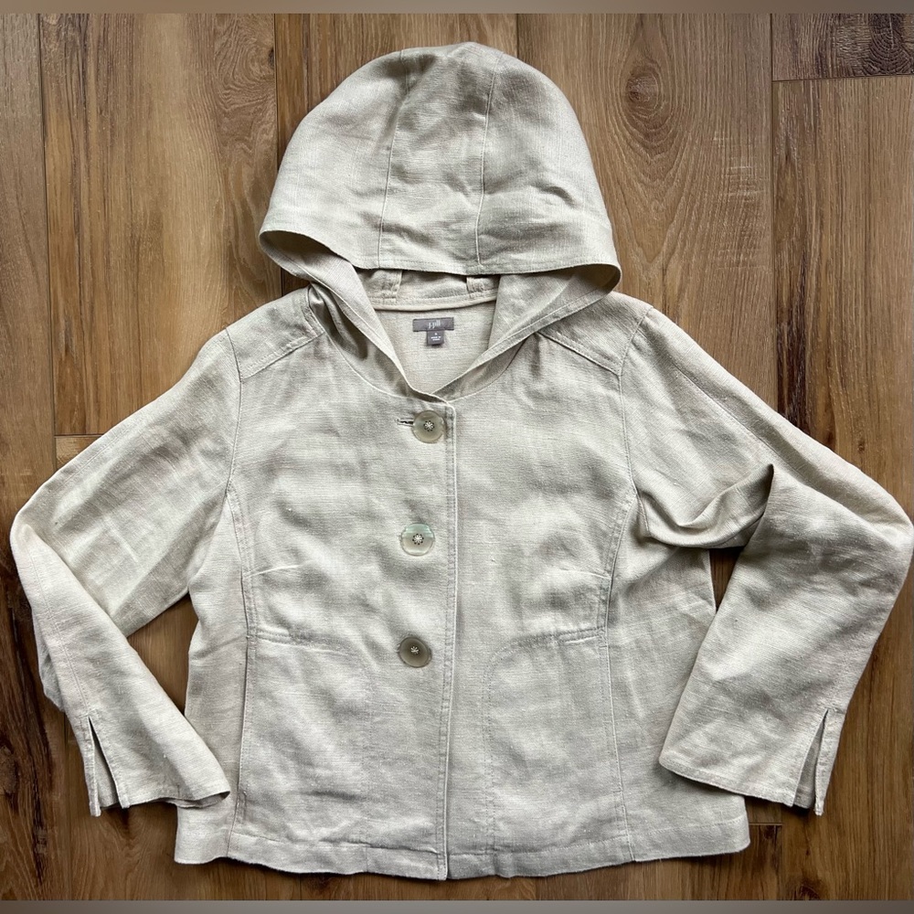 J. Jill 100% Hemp Lightweight Hooded Jacket Coat Neutral Coastal Minimalist S